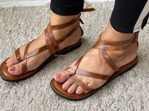 Las mujeres elegante corbata sandalias de cuero de grano completo Flip Flop zapatillas Sandalias - Product Image 5