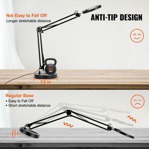Loupe grossissante 5X avec support lumineux, lentille en verre de 4,3 pouces, loupe de bureau réglable de 64 pouces avec lumière, base à pince 2-en-1, grossissement 3x - Product Image 3