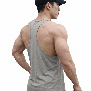 Camiseta sin mangas de punto transpirable para hombre, gris, de poliéster antipilling, de secado rápido, con cuello redondo y estampado informal. - Product Image 5