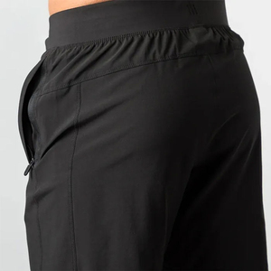 Shorts de sport pour homme, noirs unis, à séchage rapide, avec cordon de serrage, taille élastique, vêtements de course décontractés, longueur courte, polyester - Product Image 6
