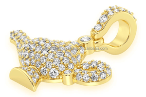 Trendy Vintage Charm 10K Gold Brilliant Cut Lab Grown Diamond Pendant Custom Iced Unique Magic Lamp Minimalist Fine Jewelry Gift - Product Image 6