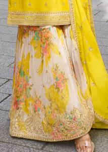 Traje Salwar Kameez de Georgette Amarillo Bordado con Dupatta, Ropa Étnica de Secado Rápido para Mujer, para Fiestas, Bodas, Graduaciones, Diwali - Product Image 2