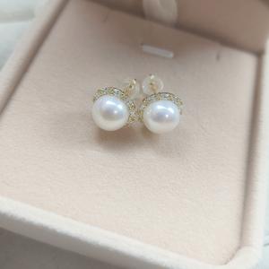 S925 Silver <b>Fine</b> <b>Stud</b> <b>Earrings</b> Good Quality 9-10mm Freshwater Pearl Smooth Clean and Beautiful Earnail Design - Product Image 2