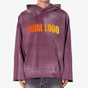 Sudadera con Capucha Extra Grande para Hombre, Color Morado Sólido, Algodón, Estilo Casual, Diseño con Bolsillo y Estampado Frontal, Estilo Otoñal - Product Image 4