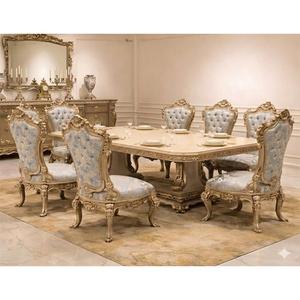 Juego de mesa de madera tallada a mano con temática turca para comedor, con adornos de hoja de oro, para 8 personas, precio de fábrica. - Product Image 2