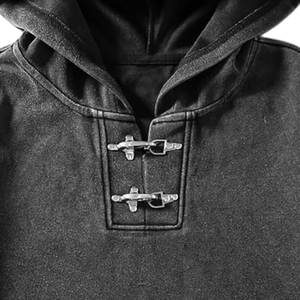 Sweat à capuche oversize pour homme, délavé à l'acide, avec poche kangourou, fermeture à boutons sur le devant, manches longues, style vintage, hiver - Product Image 3