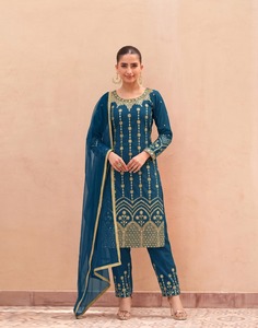 Salwar Kameez de créateur pour femme en soie britaline lourde et douce avec broderie miroir véritable – Achetez directement auprès du fournisseur au prix d'usine - Product Image 3