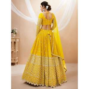 Lehenga Choli semi-cousu en georgette jaune à paillettes fascinantes pour le Haldi par Zeel Clothing - Product Image 3
