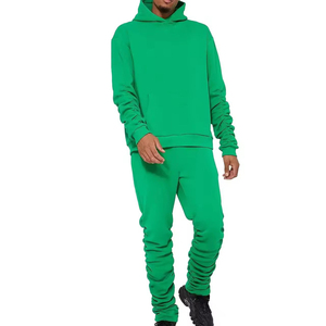 Ensemble de survêtement sportif vert uni pour homme, sweat-shirt à capuche décontracté à manches longues, pantalon de jogging à taille élastique et poignets côtelés - Product Image 1