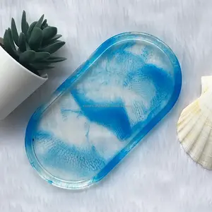 Bandeja de servicio de resina hecha a mano con textura azul cielo Bandeja decorativa única para fiestas de la hora del té y regalos Alta demanda de la India - Product Image 2