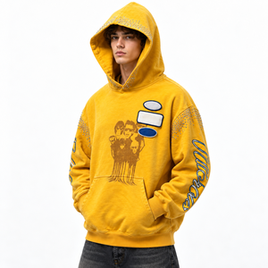 Sweat à capuche graphique en strass pour homme, coupe oversize, style streetwear vintage, pull personnalisé avec logo, marque privée, fabricant de vêtements en gros - Product Image 4
