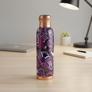 Handcrafted Pure Copper Water Bottle Lacquer Printed <b>Decorative</b> Copper Drinkware Leakproof Gym Yoga Gift Bottle - Product Image 3