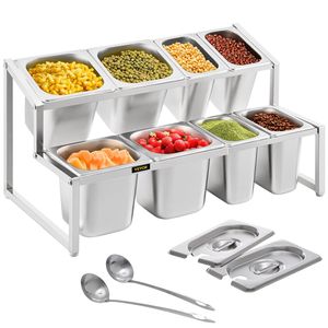 Ripiano Organizer regolabile in acciaio inox a 2 livelli 13.8 porta spezie espandibile \ "-23.6 \" per uso cucina 4 padelle 1/9 4 tegame 1/6 8 - Product Image 1