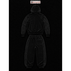 Conjunto de chándal de terciopelo negro para mujer, con sudadera con cremallera completa, pantalones de pierna ancha, dos piezas, con pedrería, de lujo, estilo casual urbano, para correr - Product Image 6