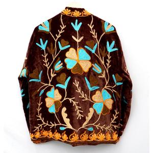 Floral Embroidery Velvet Jacket Mandarin Collar Short <b>Coat</b> Eco-Friendly Breathable Reversible Cotton Lining Unisex Women's - Product Image 6
