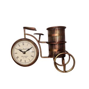 Brass Bicycle Desk Clock with <b>Pen</b> Holder Mechanical Movement Modern Design <b>Gold</b> Finish Hourly Chiming Silent Operation New Year - Product Image 2