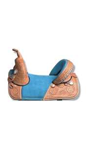 Nueva Silla de Montar sin Arco para Caballo de Cuero Marrón y Azul |   Diseño Innovador para Mayor Comodidad |   Productos para Carreras de Caballos de la India - Product Image 2