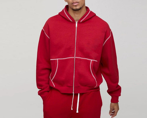 420g 100% Cotton Solid <b>Red</b> Color Custom Printed Zipper Hoodie <b>Men's</b> Trendy Brand Top Quality Custom <b>Men's</b> Zipper Hoodie - Product Image 4