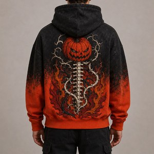 Sudadera con capucha para hombre, estilo oversize, con efecto degradado en negro y naranja, estilo streetwear, de algodón y poliéster. - Product Image 2