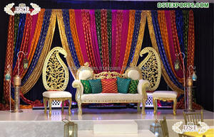 Configuración de fondos coloridos para Punjabi Sikh boda indio Punjabi estilo tradicional boda telones de fondo Mehndi fiesta escenario decoración Reino Unido - Product Image 2