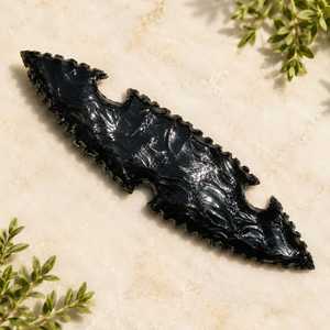 Obsidienne noire naturelle de 10 pouces, polie, faite à la main, de forme irrégulière, en pierre volcanique, pointe de flèche, pierre précieuse décorative Feng Shui - Product Image 4