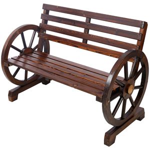 Panca a due posti in legno con ruota di carro, design rustico, per esterni, giardino, patio, portico - Product Image 4