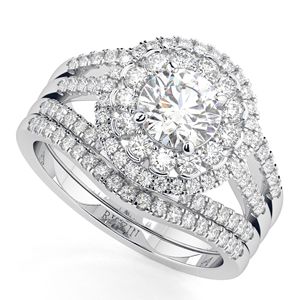 Round Cut Moissanite Double Halo Heavy Bridal Engagement <b>Set</b> <b>Ring</b> in 14K Yellow Gold Prong Setting for <b>Women</b> - Product Image 2