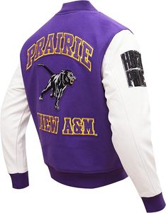 Chaqueta Varsity Morada y Blanca con Logotipo P Bordado y Parche de Pantera, Cuello Redondo, Ropa Deportiva Otoñal para Adultos - Product Image 4