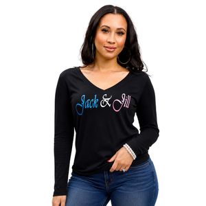Haut à col en V noir à manches longues, chemise décontractée pour femmes, style streetwear, vêtements confortables pour tous les jours - Product Image 1