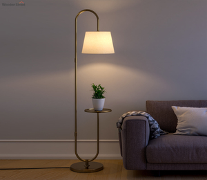 Metal Gold Finish Floor Lamp Modern Arched Floor <b>Light</b> Metal Standing Lamp with Fabric Shade <b>for</b> Living Room Bedroom - Product Image 1