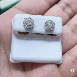 Ronda Halo Micro Pave Moissanite Crystal Stud Pendientes Plata Chapado en oro Rhinestone Halo Stud Pendientes - Product Image 2