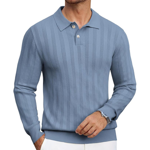 Pull en maille à manches longues pour homme, couleur unie bleu, fermeture boutonnée, pull décontracté pour le printemps - Product Image 6