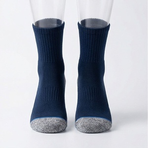 Crew <b>Socks</b> Solid Navy Blue Cotton Polyester Spandex Breathable Knitted For Daily Life Casual Wear Autumn Season Adult Size - Product Image 1