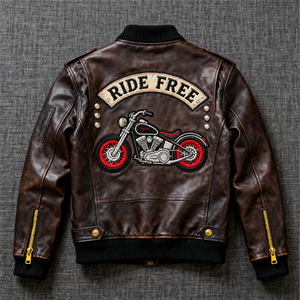 Custom Vintage Fashion Zipper Bomber <b>Jacket</b> <b>Long</b> Sleeve Motorcycle <b>Jacket</b> PU Leather Outdoor Riding <b>Jacket</b> for Motocross - Product Image 1