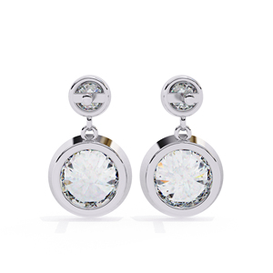 6.00mm Round Moissanite Bezel <b>Drop</b> Earrings with 2.70mm Top Stone D Color VVS Moissanite Diamond Dangle Earrings 10k Gold - Product Image 6