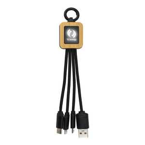 Bamboo Light-Up Logo Type C Car Charger Multi- <b>Charging</b> <b>Cables</b> - Product Image 4