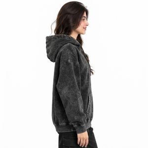 Casual Oversized Acid Wash Knitted <b>Hoodie</b> Offers Relaxed Fit <b>Cozy</b> Warmth Stylish Vintage Inspired Streetwear Appeal Women's - Product Image 4