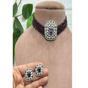 Elegante Juego de Gargantilla y Aretes de Plata de Primera Calidad con Circonitas Cúbicas y Perlas de Imitación para Regalo de Boda para Mujer - Product Image 1