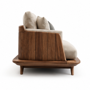 Sofá Moderno de 3 Plazas de Madera de Teca Sólida, Sofá de Lujo Tapizado para Sala de Estar, Sofá Escandinavo de Madera para Hotel, Villa o Apartamento - Product Image 4