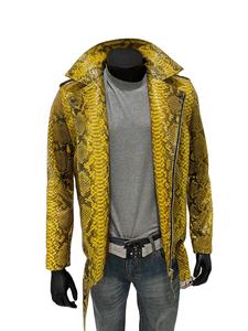 Veste en cuir à imprimé jaune en peau de serpent pour motocycliste Mans personnalisée en cuir respirant - Product Image 3