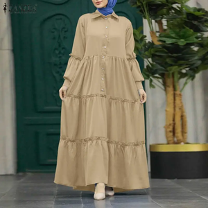 ชุดเดรสยาวมุสลิมแบบฮิญาบสำหรับผู้หญิง ปกคอปก แขนยาว แต่งระบายเป็นชั้นๆ ชุดอิสลามแบบอบายะ ไซส์ 3XL - Product Image 2