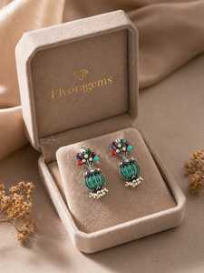 Pendientes de Araña ELVORA GEMS Vintage con Flores de Circonita, Turquesa, Perlas de Imitación y Aleación Plateada Antigua para Mujer - Product Image 6