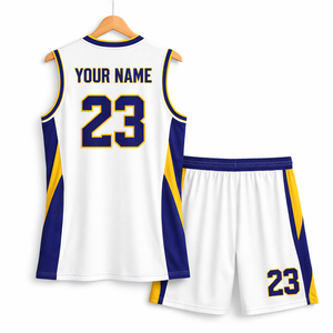 ชุดบาสเก็ตบอลแบบกำหนดเองสำหรับทีมและลีก แห้งเร็ว ระบายอากาศได้ดี ผ้าโพลีเอสเตอร์ 100% ปักชื่อและหมายเลขผู้เล่นตามสั่ง - Product Image 2