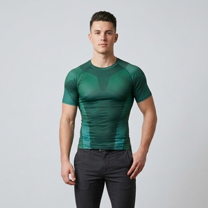 Men's Short Sleeve Compression T-Shirt Green Gradient Pattern Quick Dry Sporty Fit O-Neck Knitted Polyester <b>Athletic</b> Wear - Product Image 5