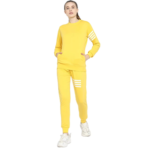 Women's Yellow Tracksuit Set Full Sleeve Crew Neck <b>Sweatshirt</b> <b>Long</b> Pants Solid Color Elastic Waist Side Pockets Spring Wear - Product Image 1