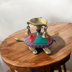 Nirmala Handicrafts Brass Tortoise Diya Oil diyas for puja temple home decor tortoise oil diya with bell Stone Work Diya - Product Image 2