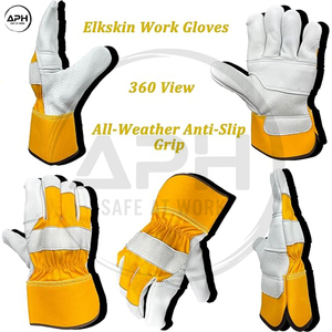 Meilleur fournisseur, gants de travail en cuir robustes, nouvelle collection, avec manchette en toile orange, paume renforcée, double couche de cuir - Product Image 5