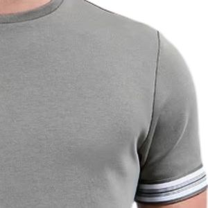 T-shirt à manches courtes pour homme, col rond, détail poignets rayés, coupe classique, haut décontracté et tendance, confortable, streetwear, été, quotidien - Product Image 5