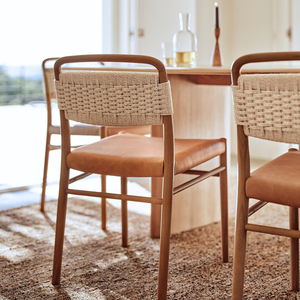 Minimalist Nordic Style Solid Wood Dining <b>Chair</b> with Comfortable Saddle Leather <b>Pad</b> and Woven Back - Product Image 5