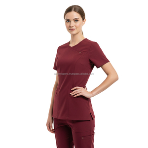 Ensemble de tenue d'infirmière ajustée, uni, sans logo, avec pantalon cargo jogger, mélange rayonne, polyester et élasthanne, marque privée, nouveauté pour le personnel - Product Image 2